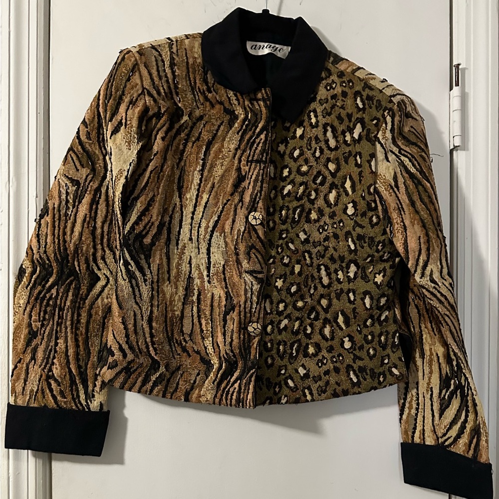 Animal Print Jacket with Black Collar